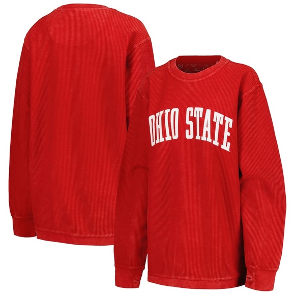 OSU Buckeyes Pressbox Women's Corded Vintage Wash Basic Arch Pullover Sweatshirt - Picture 1 of 2